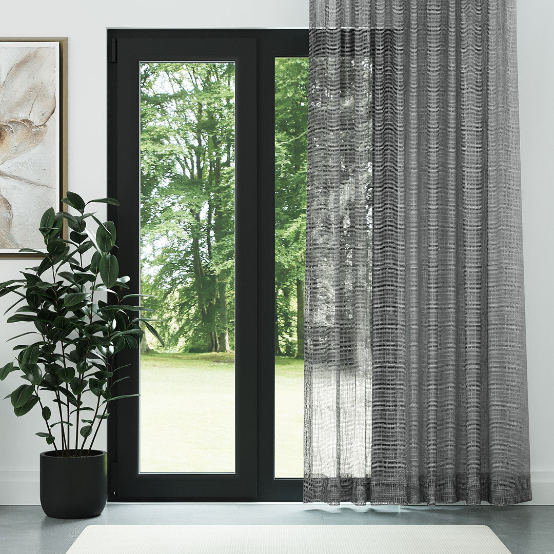 Gri Dosya Zemin Kalın Keten Efekli Düz Tül Perde | Minolar