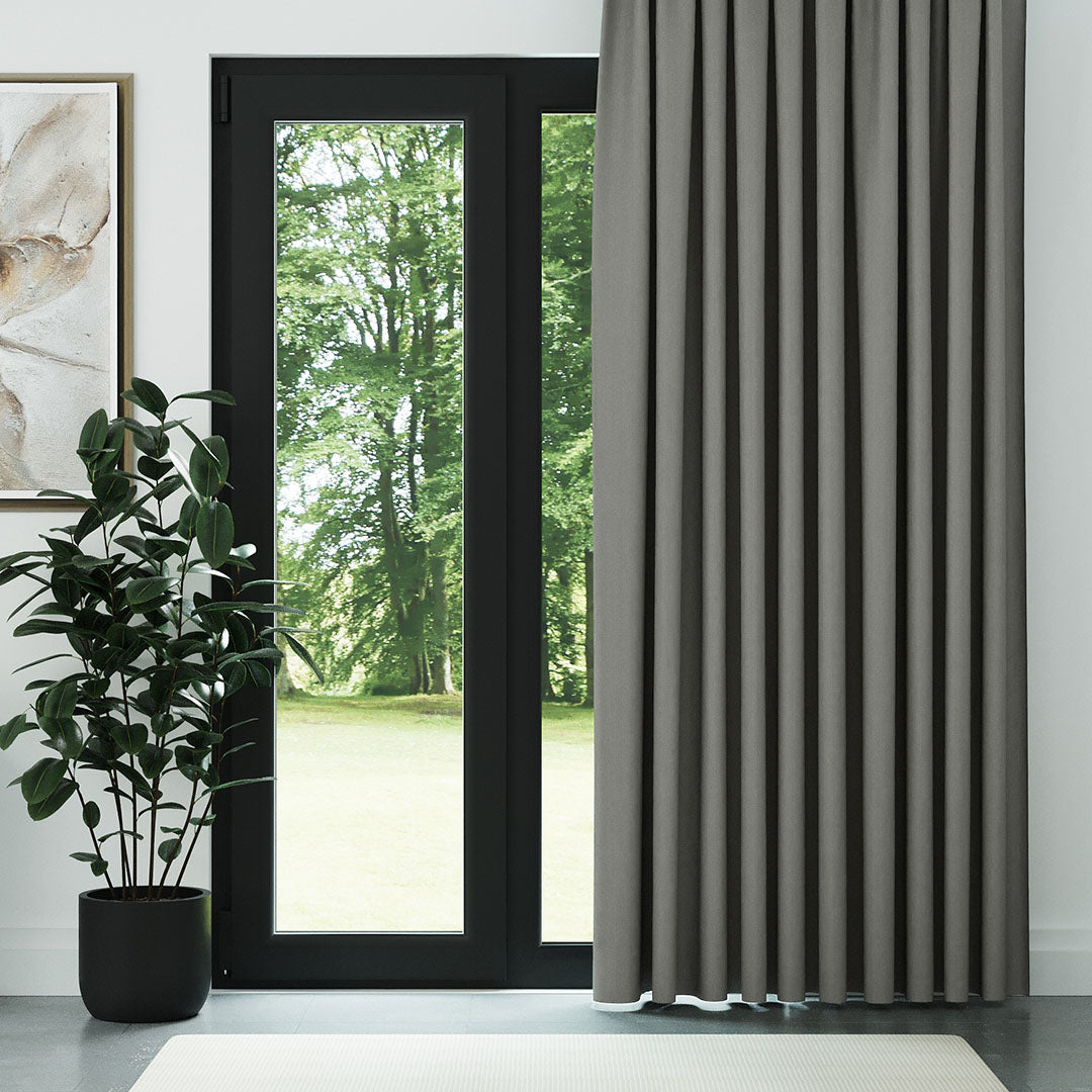 Gri Keten Desen Efekli Dökümlü Fon Perde | Ezri