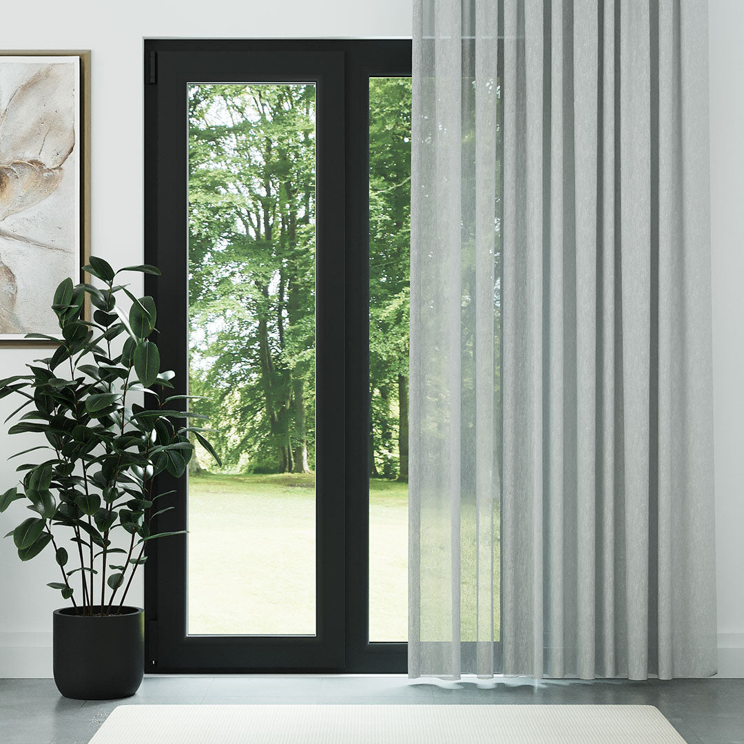 Gri Modern Petek Dokulu Keten Efekli Dökümlü Düz Tül Perde | Soleil