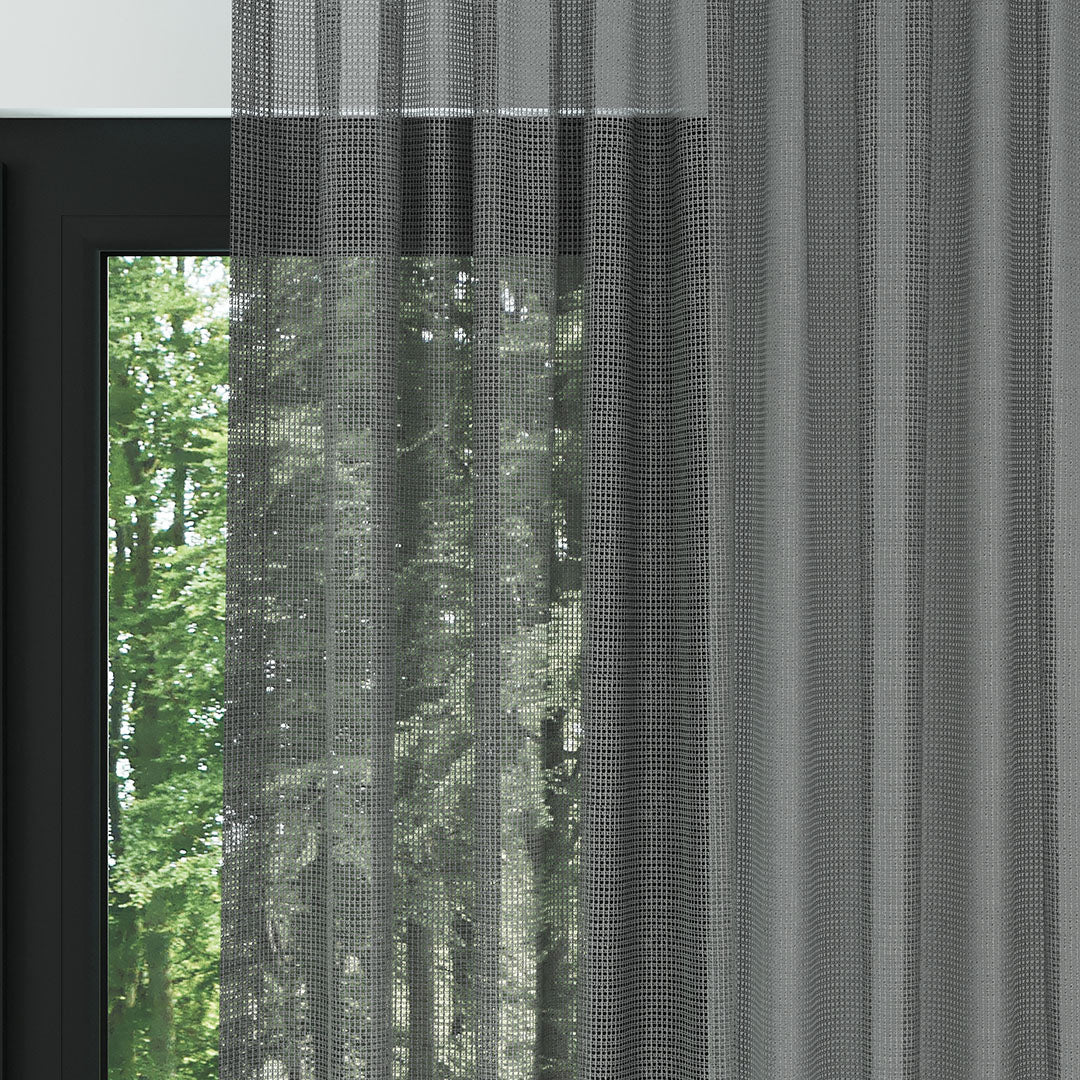Gri Örme Dosyası Kare Zemin Düz Tül Perde | Inessa
