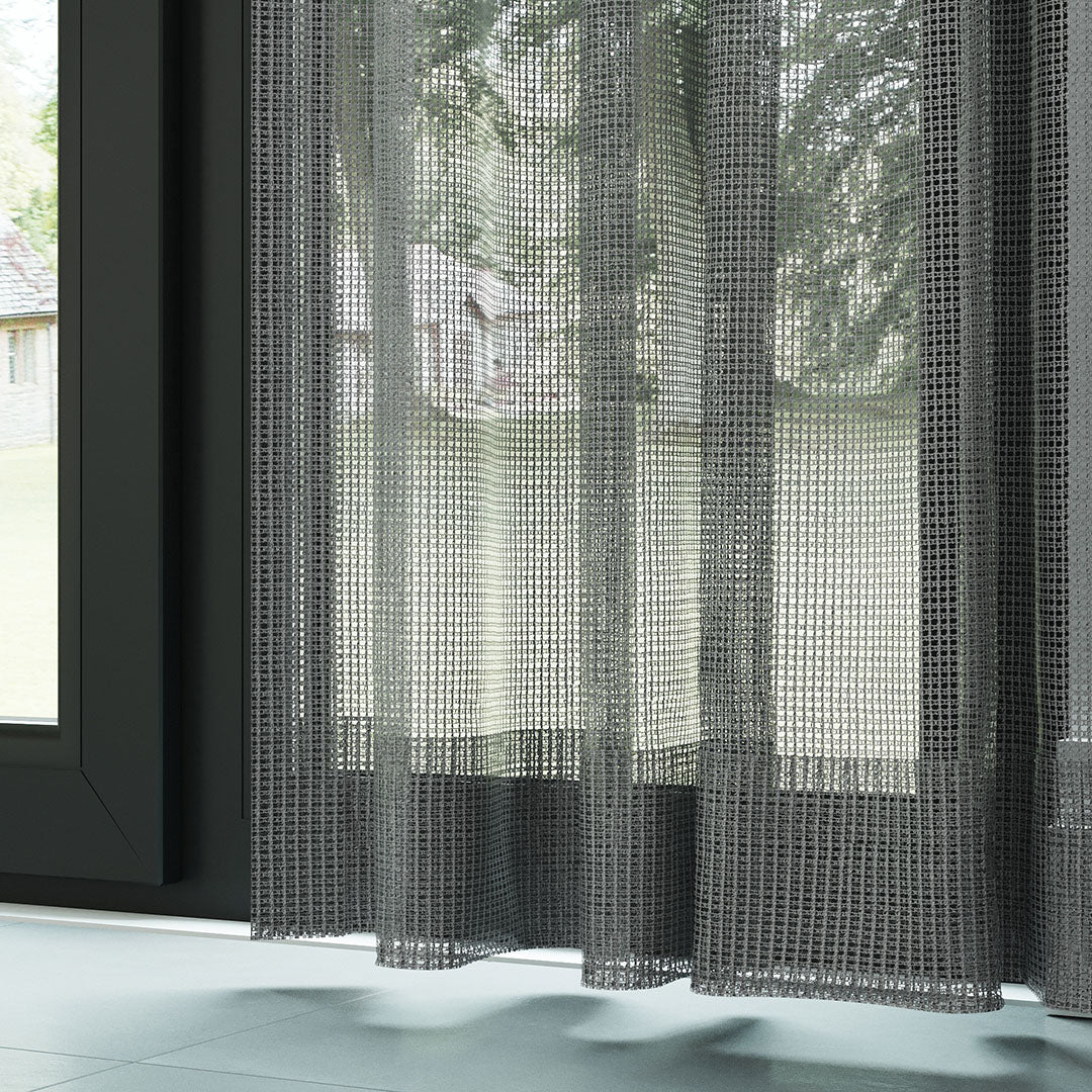 Gri Örme Dosyası Kare Zemin Düz Tül Perde | Inessa