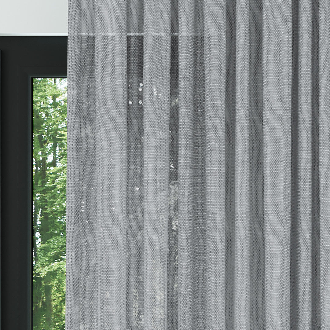 Gri Petek Desenli Keten Düz Tül Perde | Leona