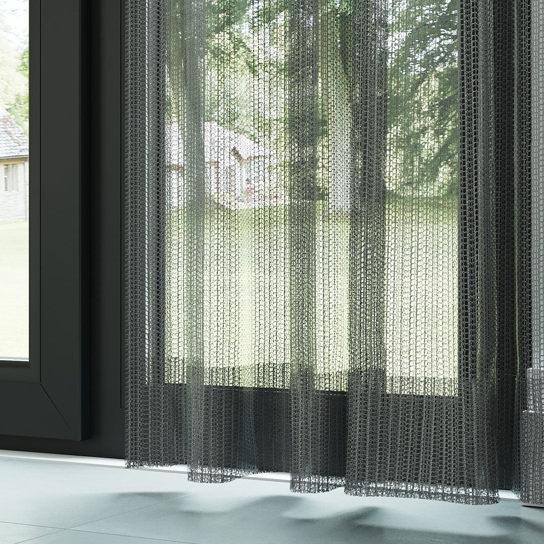 Gri Trend Kare Dosya Örme Düz Tül Perde | Alacakaranlık