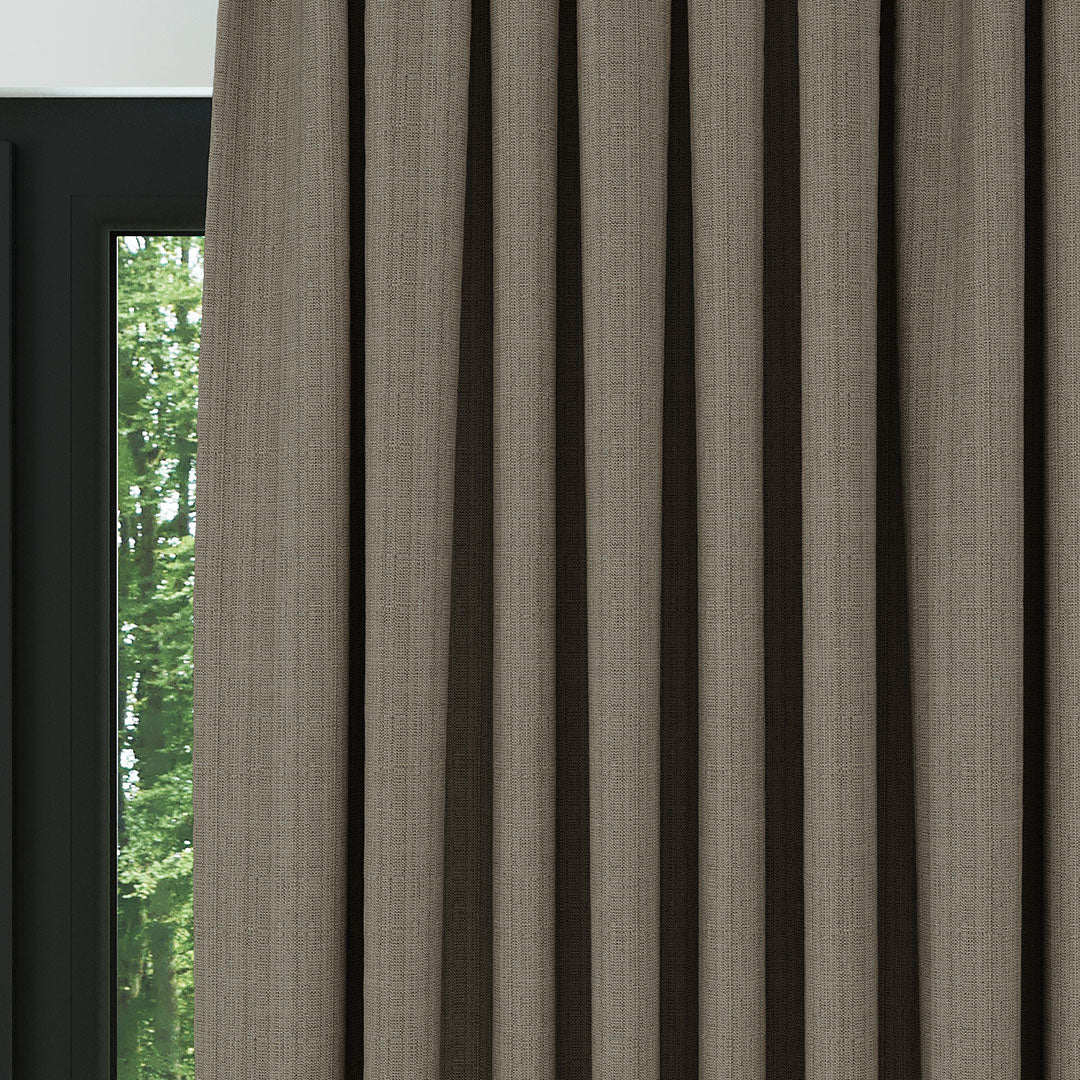 Köyü Bej Keten Desen Efekli Dökümlü Fon Perde | Ezri