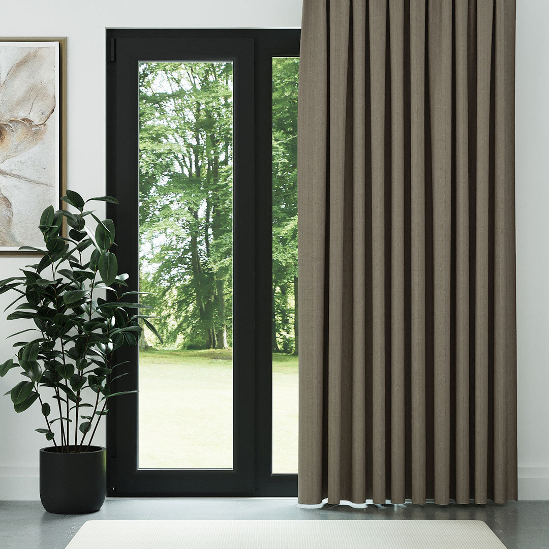 Köyü Bej Keten Desen Efekli Dökümlü Fon Perde | Ezri