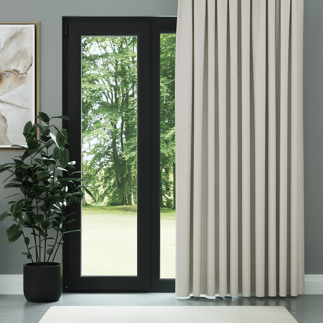 Koyu Krem Keten Desen Efekli Dökümlü Fon Perde | Ezri