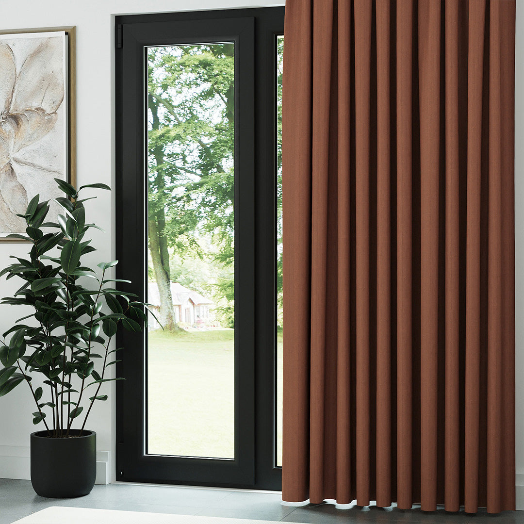 Koyu Turuncu Keten Desen Efekli Dökümlü Fon Perde | Ezri