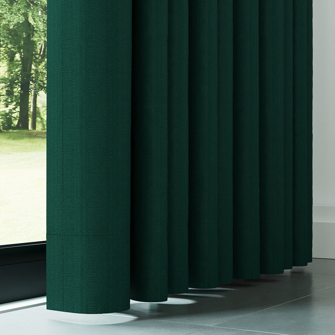 Koyu Yeşil Keten Desen Efekli Dökümlü Fon Perde | Ezri