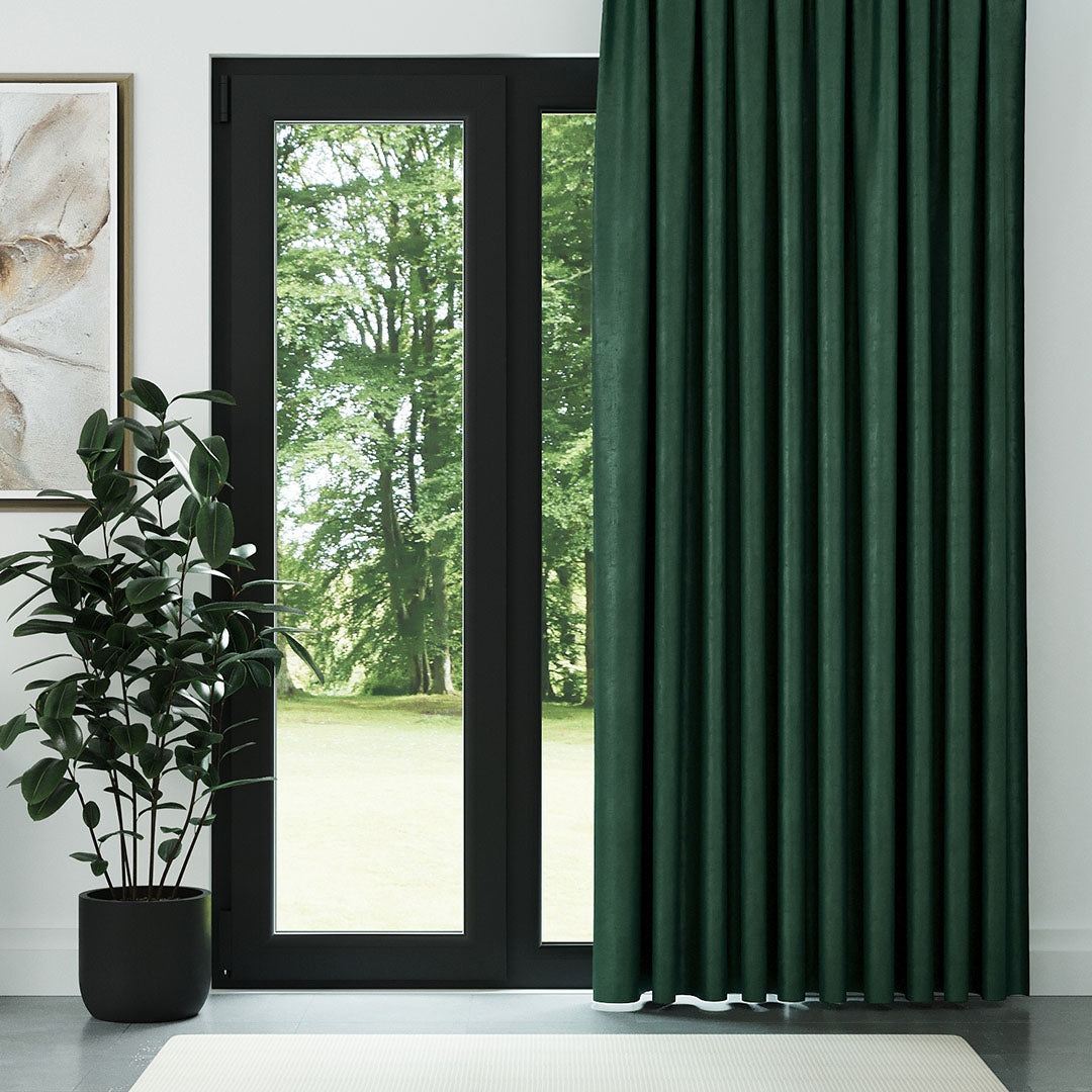 Köyü Yeşil Parlak Fitilli Kadife Fon Perde | Kylo