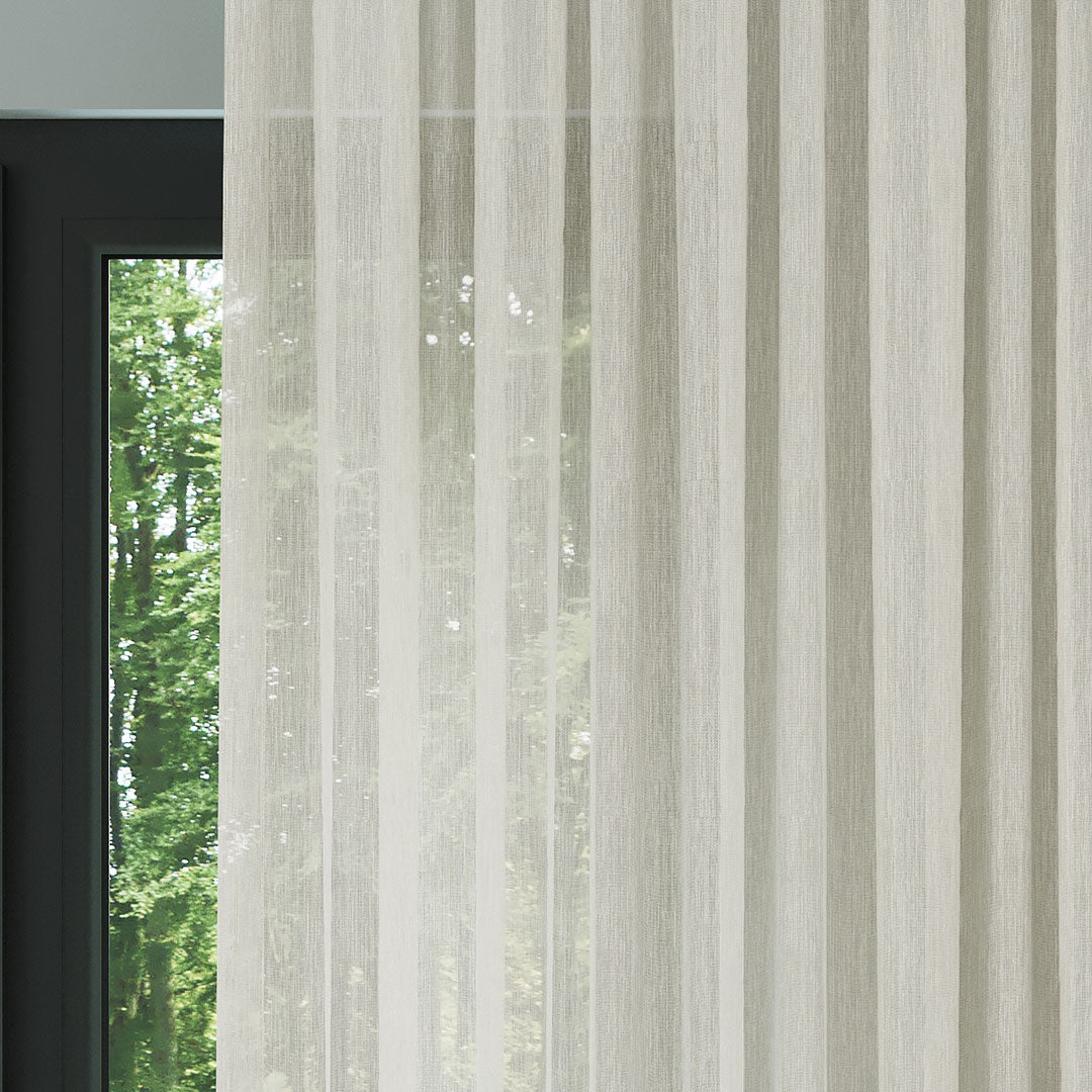 Krem Bambu Desenli Düz Tül Perde | Vakko