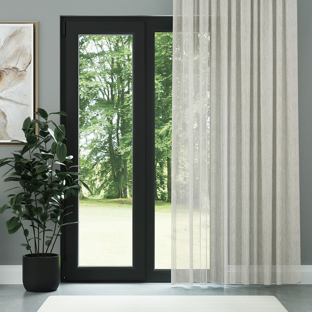 Krem Bambu Desenli Düz Tül Perde | Vakko