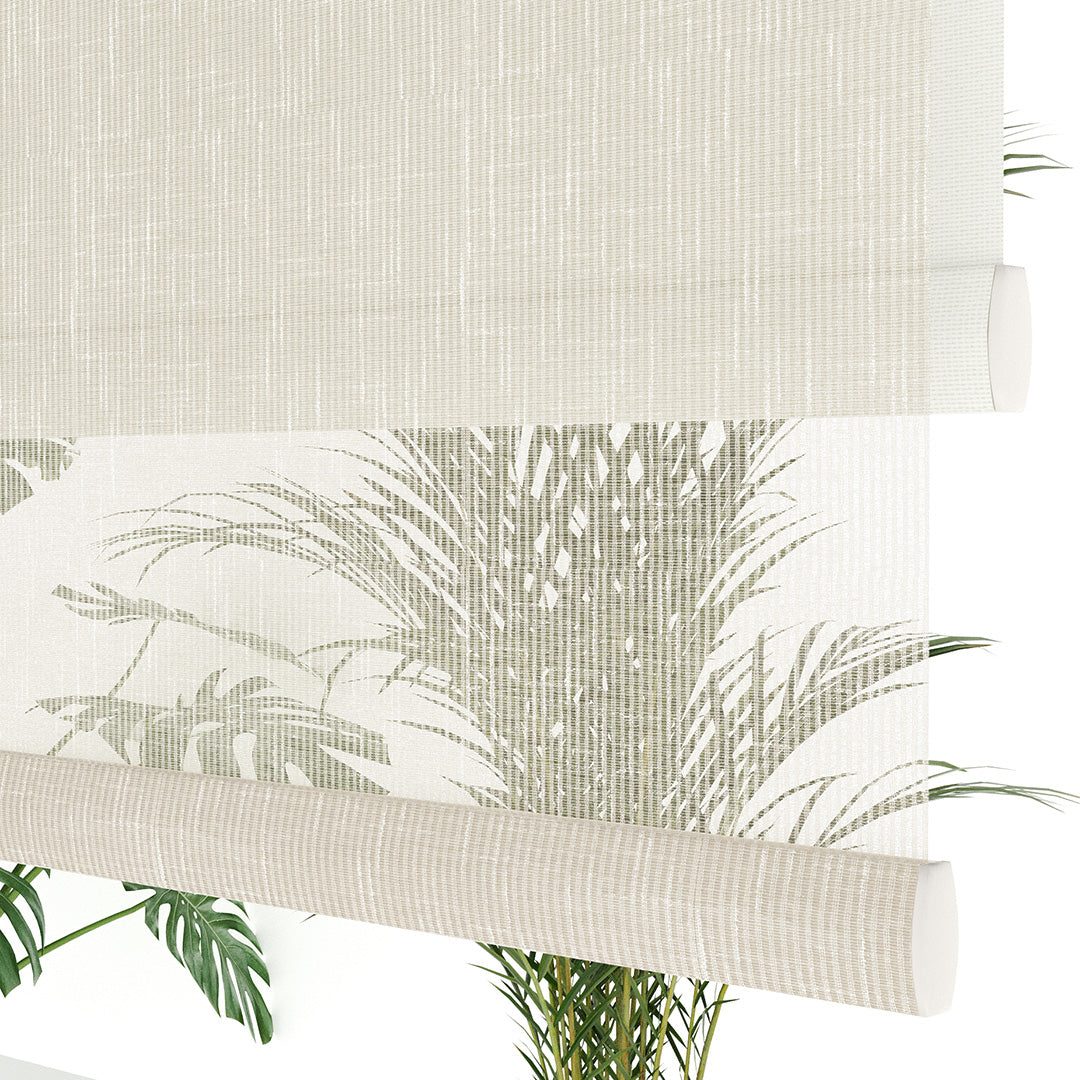 Krem Desenli Çiftli Stor Perde | Floris