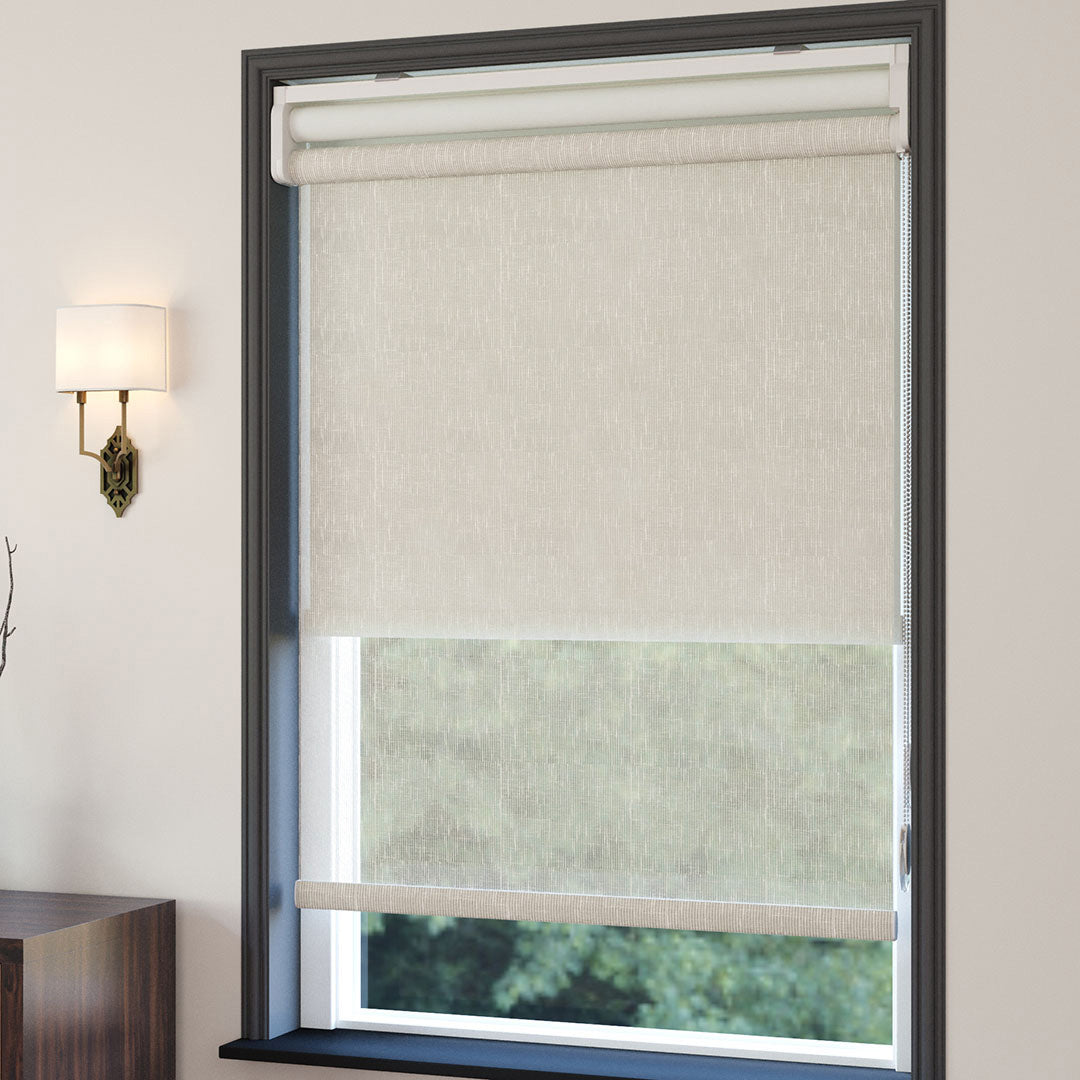 Krem Desenli Çiftli Stor Perde | Floris