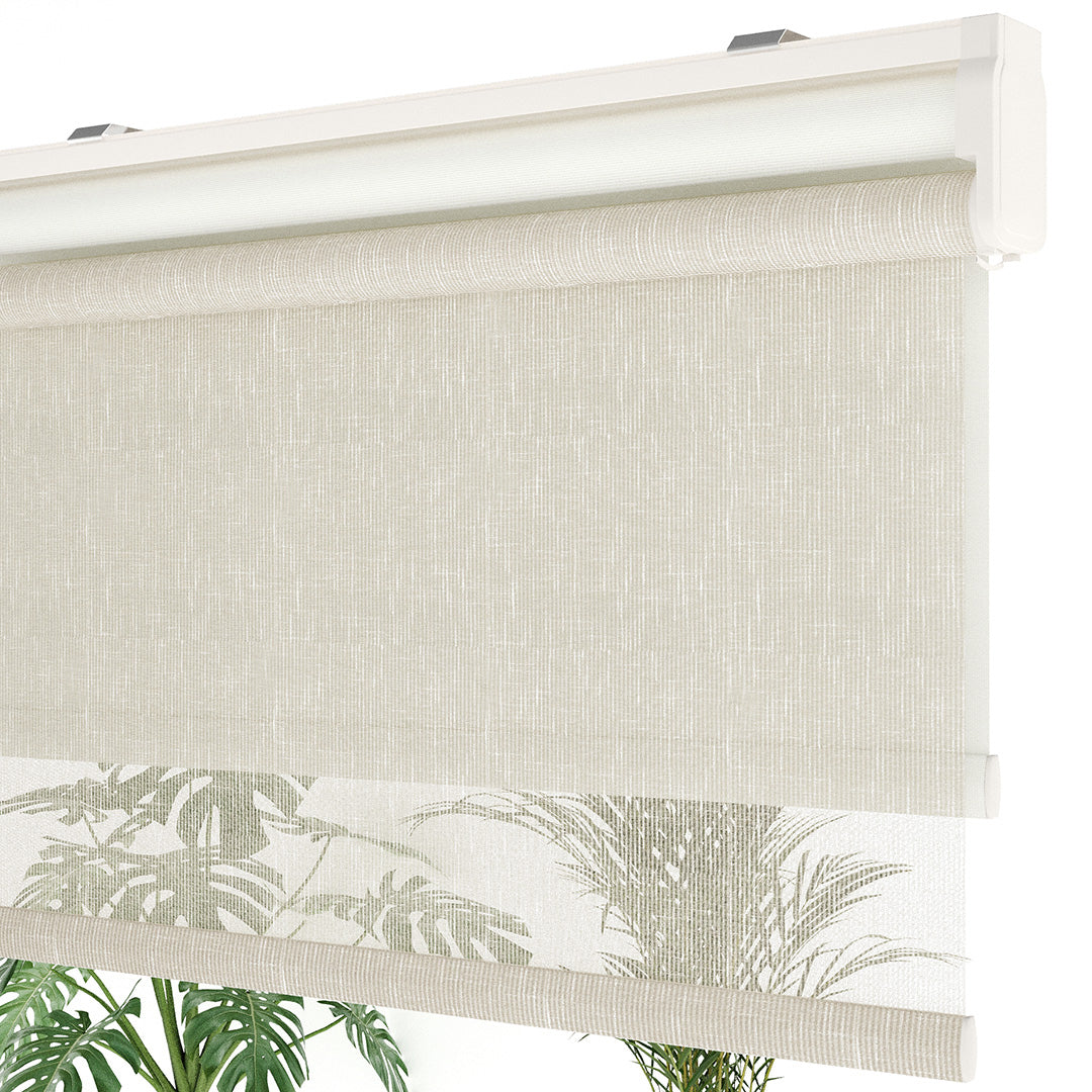 Krem Desenli Çiftli Stor Perde | Floris