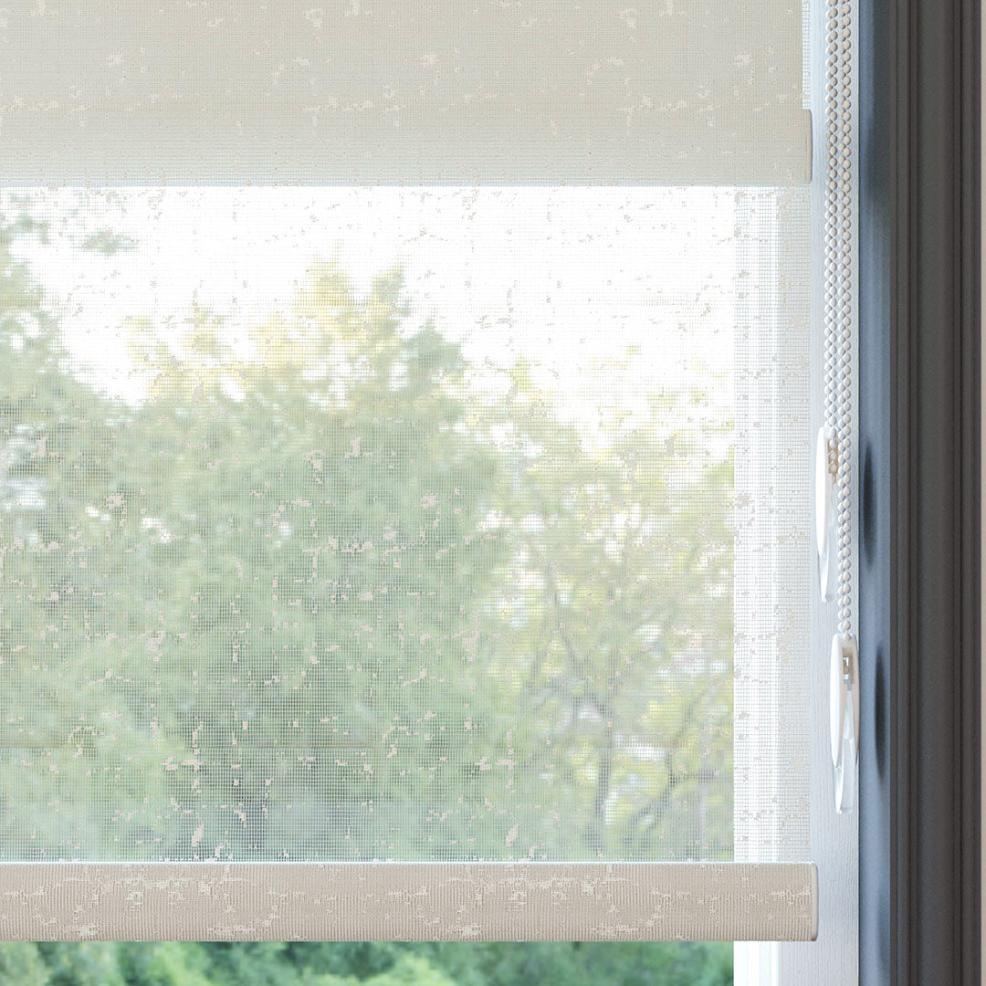 Krem Desenli Çiftli Stor Perde | Octavia