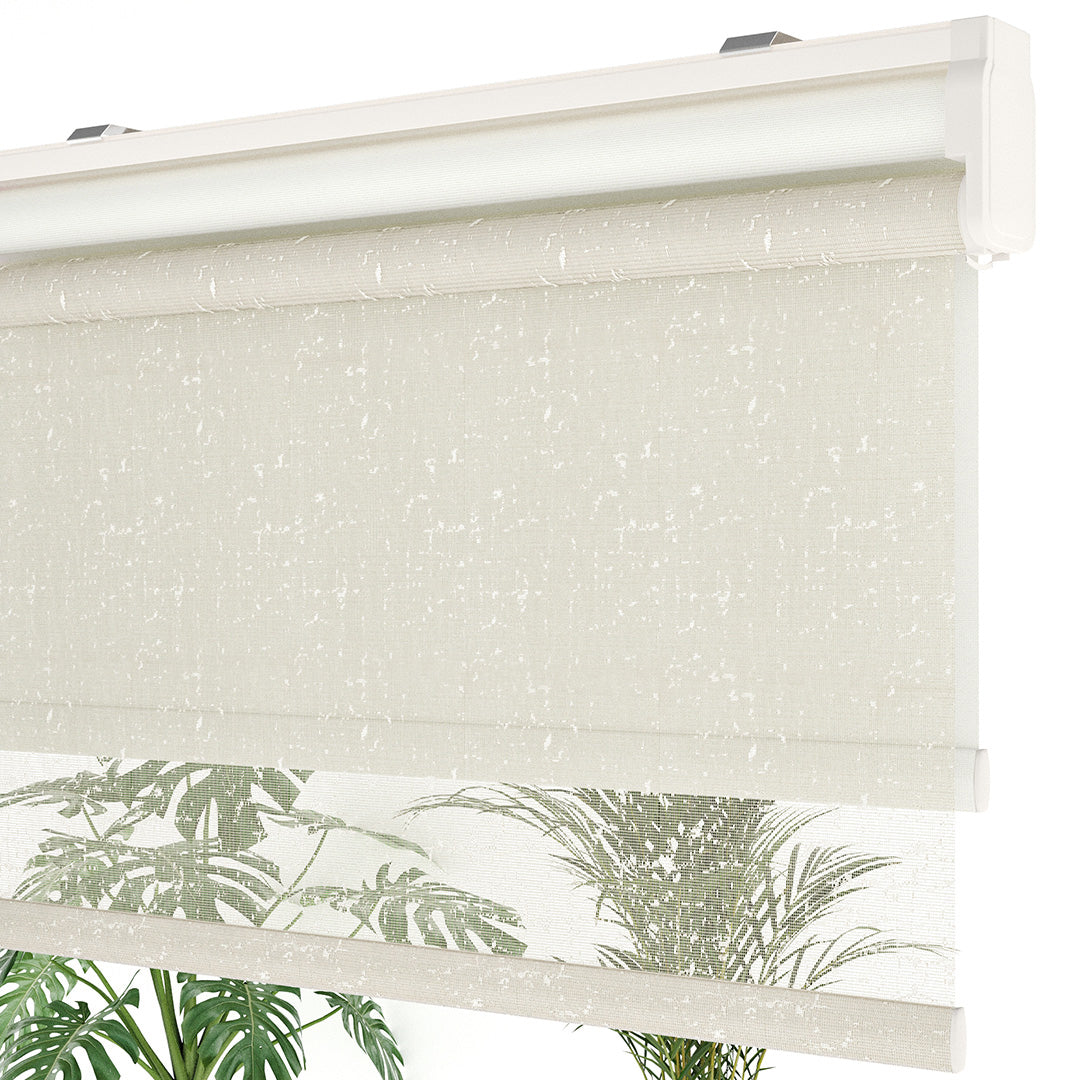 Krem Desenli Çiftli Stor Perde | Octavia