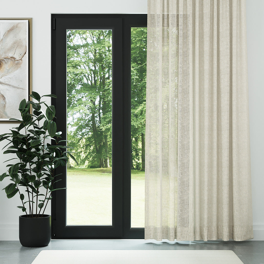 Krem Modern Kalın Hasır Dekoratif Dosya Düz Tül Perde | Sallanmak