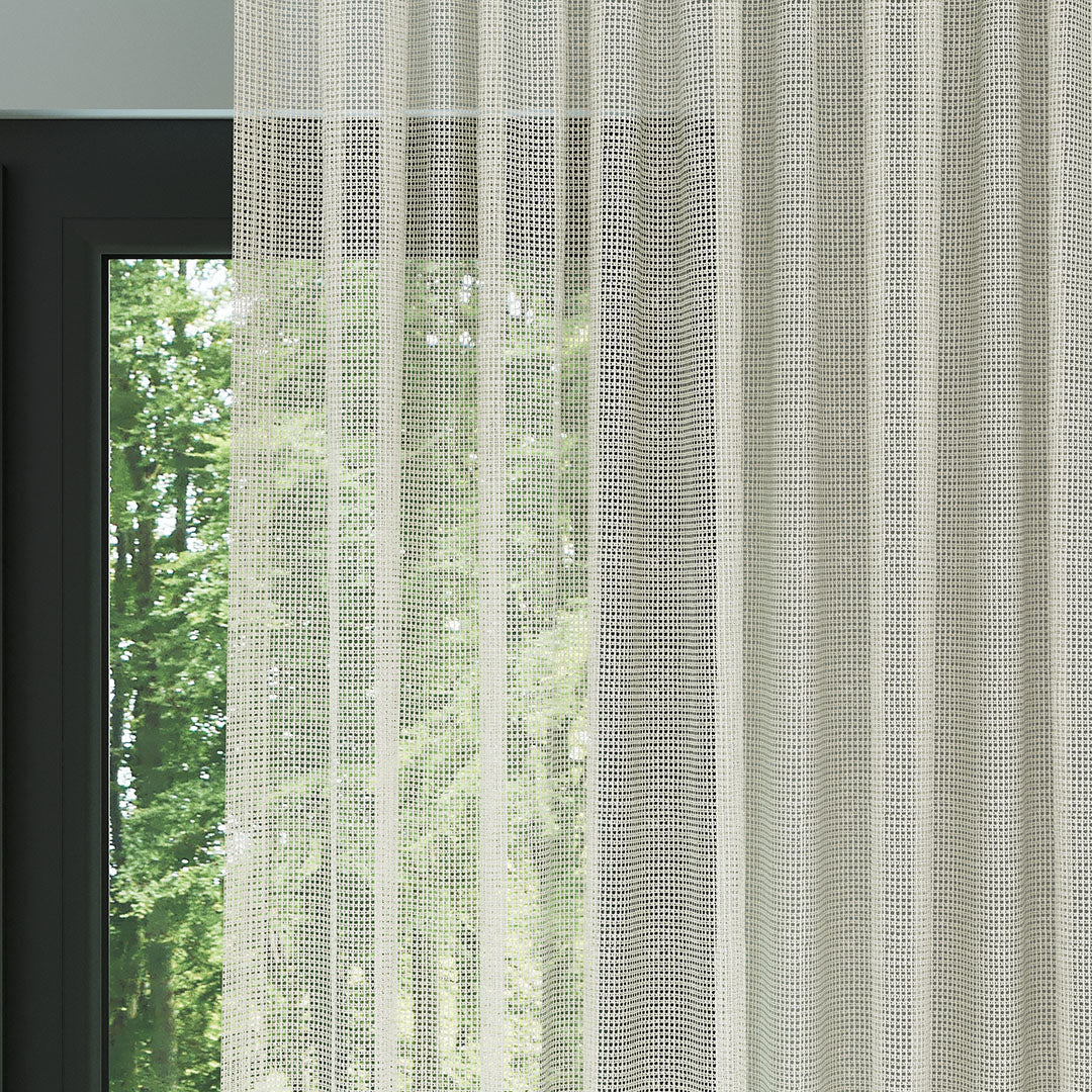 Krem Örme Dosyası Kare Zemin Düz Tül Perde | Inessa