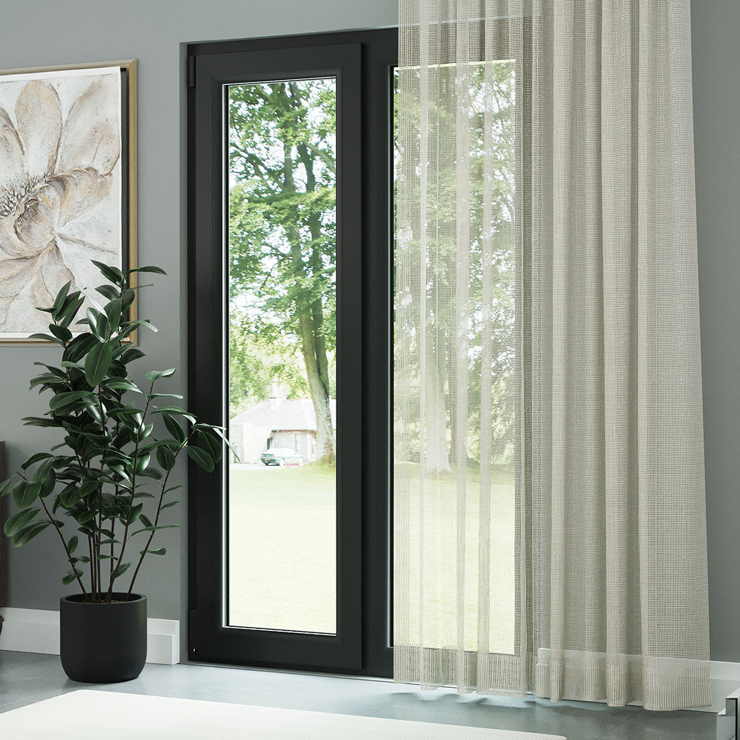 Krem Örme Dosyası Kare Zemin Düz Tül Perde | Inessa