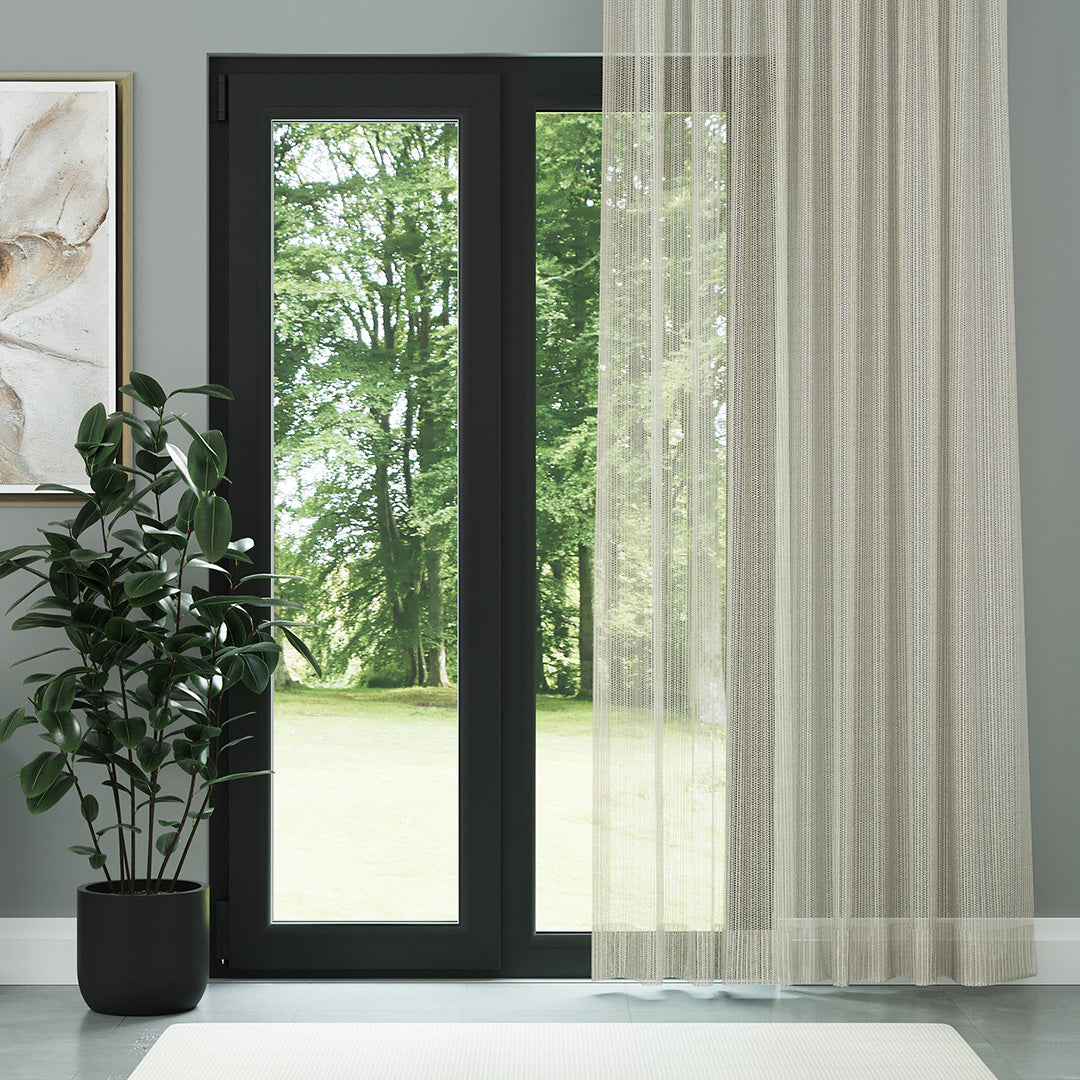 Krem Trend Kare Dosya Örme Düz Tül Perde | Alacakaranlık