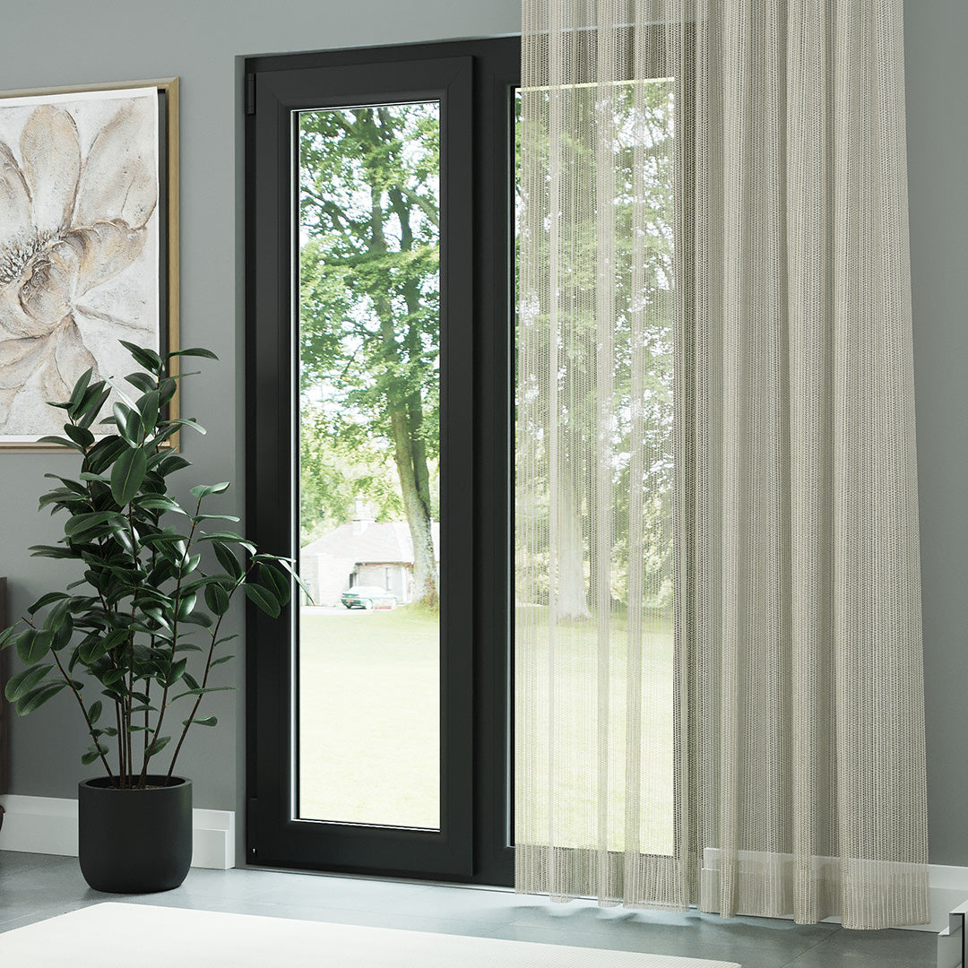 Krem Trend Kare Dosya Örme Düz Tül Perde | Alacakaranlık