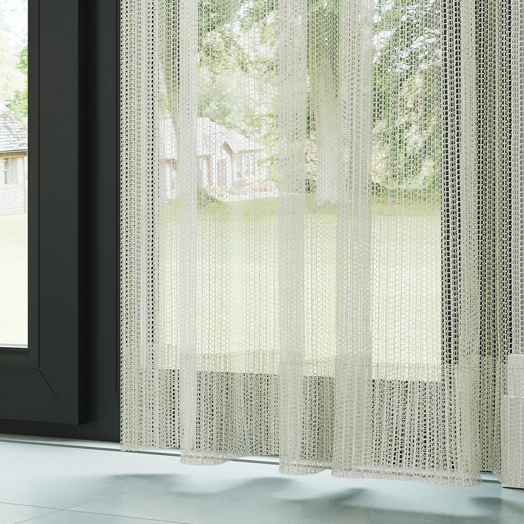 Krem Trend Kare Dosya Örme Düz Tül Perde | Alacakaranlık