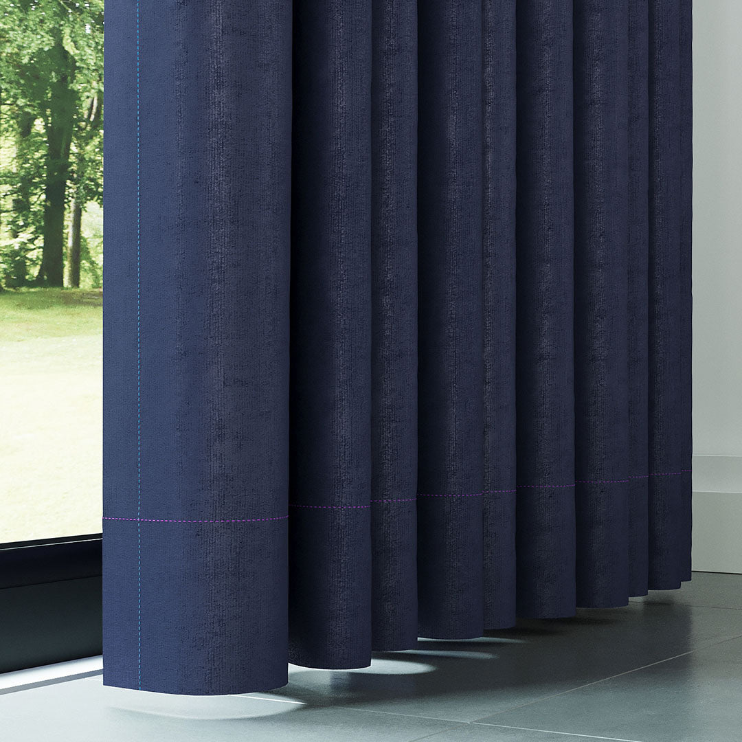 Lacivert Parlak Fitilli Kadife Fon Perde | Kylo