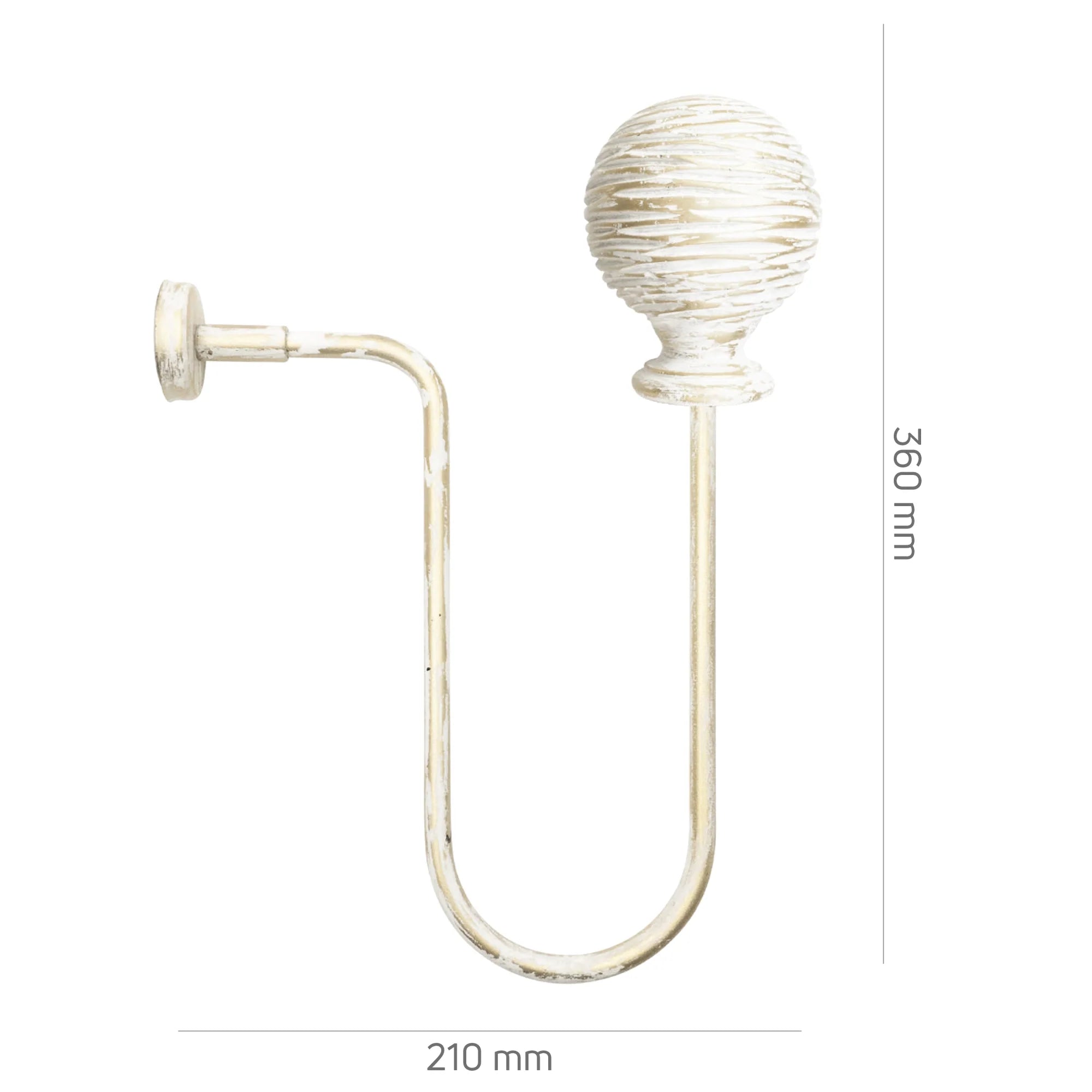 Perde Tutucu Renso Kol Bağı - Beyaz Eskitme Metal - Vintage