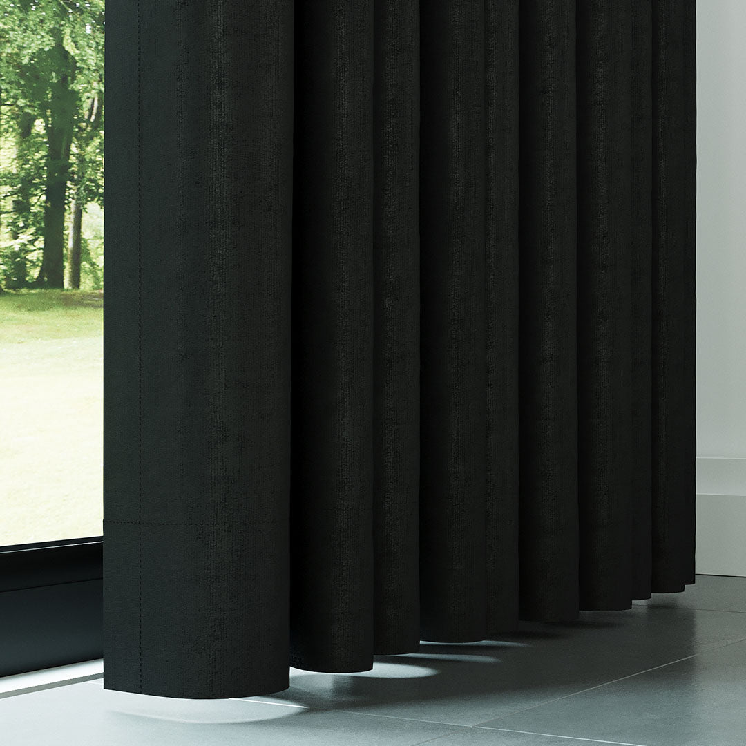 Siyah Parlak Fitilli Kadife Fon Perde | Kylo