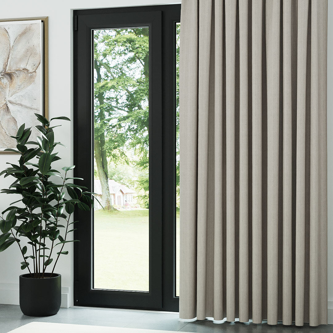 Taş Rengi Keten Desen Efekli Dökümlü Fon Perde | Ezri