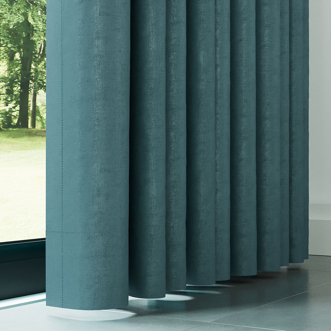 Turkuaz Parlak Fitilli Kadife Fon Perde | Kylo