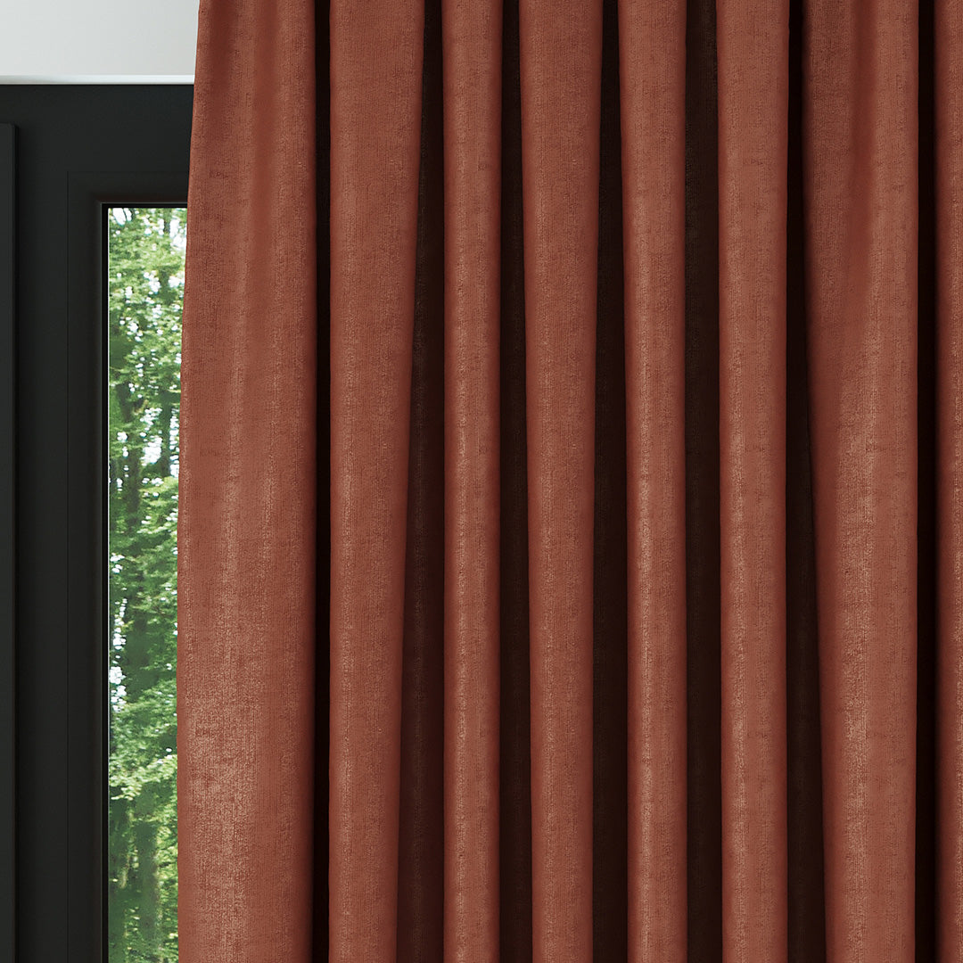 Turuncu Parlak Fitilli Kadife Fon Perde | Kylo