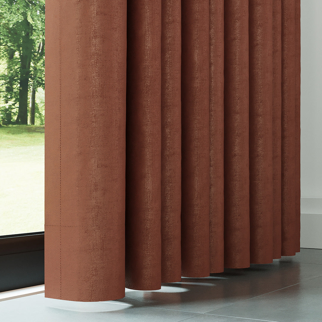 Turuncu Parlak Fitilli Kadife Fon Perde | Kylo