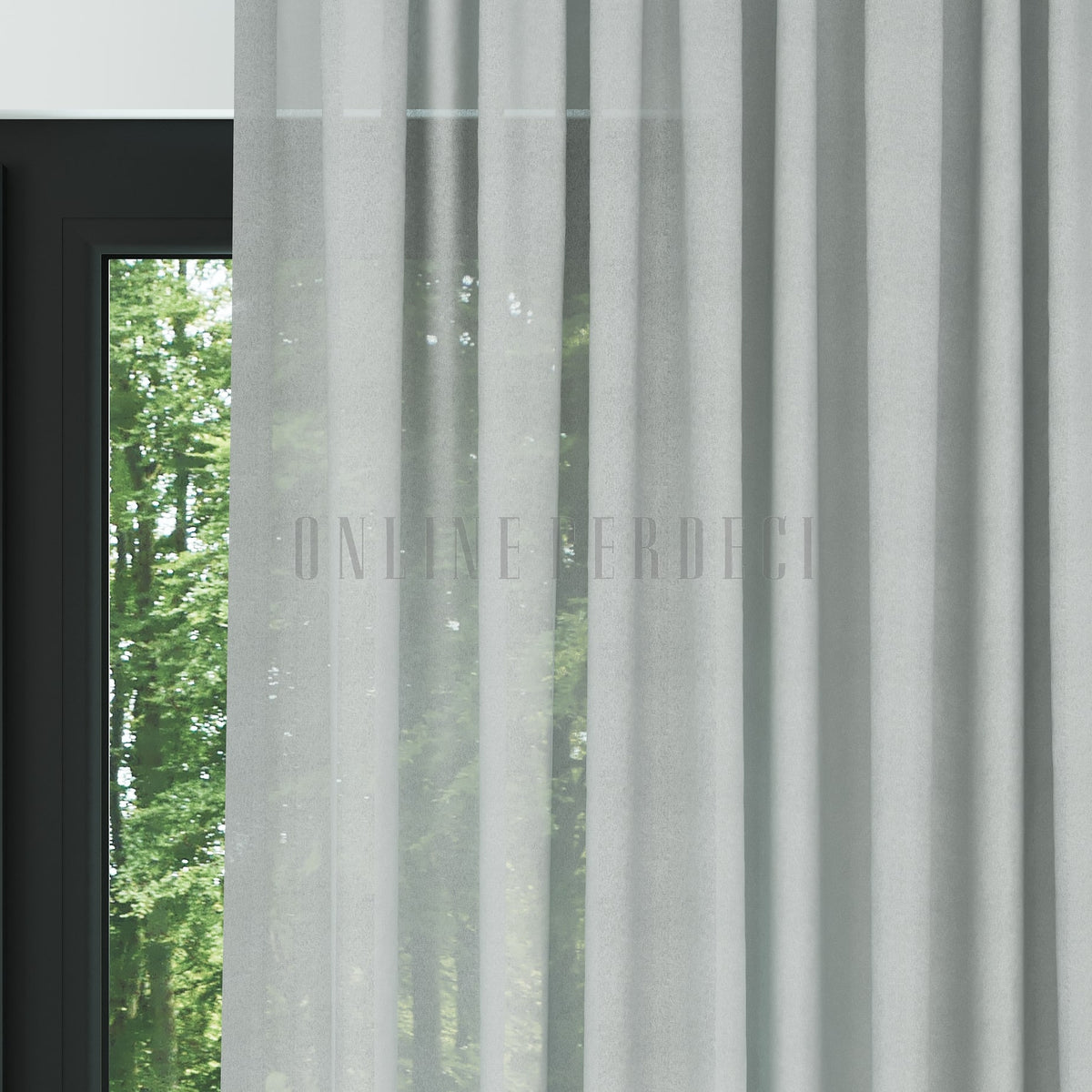 Açık Gri İpek Krep Buzlu Sık Dokuma Zemin Düz Sade Tül Perde - Krepina