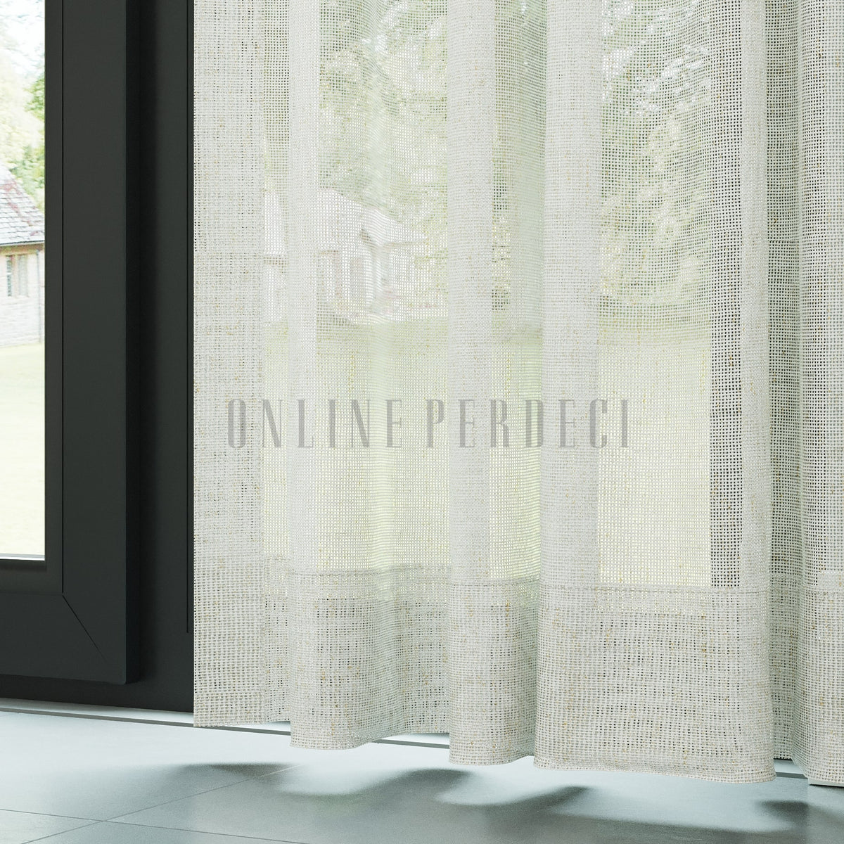Açık Gri Natural Efekt İplikli Keten Düz Tül Perde - Fibrella