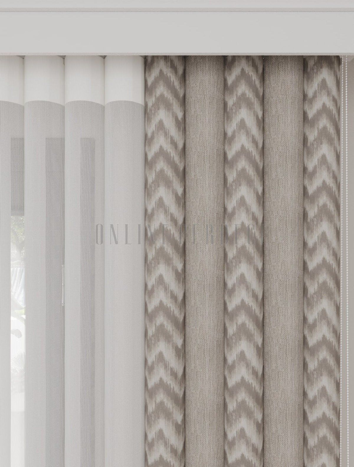 Arven-Kora Baskılı Fonlu Dikey Tül Perde