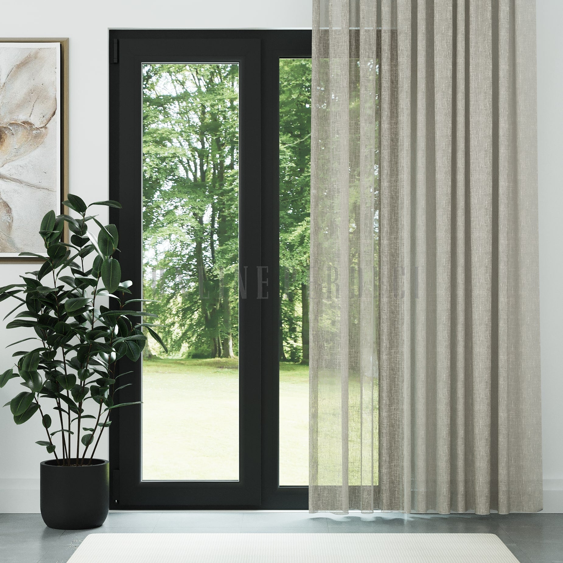 Bej Tül Folded Keten Düz Tül Perde - Folima