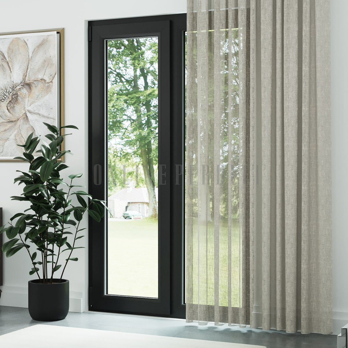 Bej Tül Folded Keten Düz Tül Perde - Folima