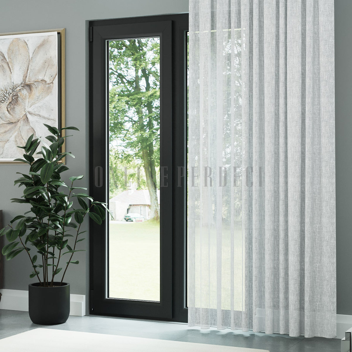 Beyaz Folded Keten Düz Tül Perde - Folima