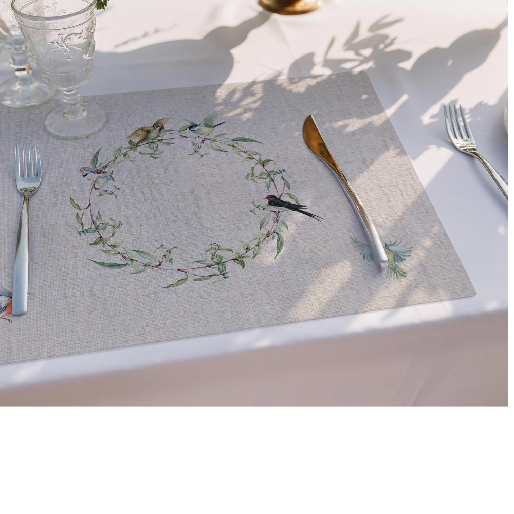 Romantik Kuş ve Çiçek Desenli Amerikan Servis – 4'lü Zarif Koltuk Takımı (30x50 Cm)