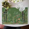 Nature Garden – Kuş ve Çiçek Desenli Yeşil Amerikan Servis Takımı- 4'lü Set (35X50 cm)
