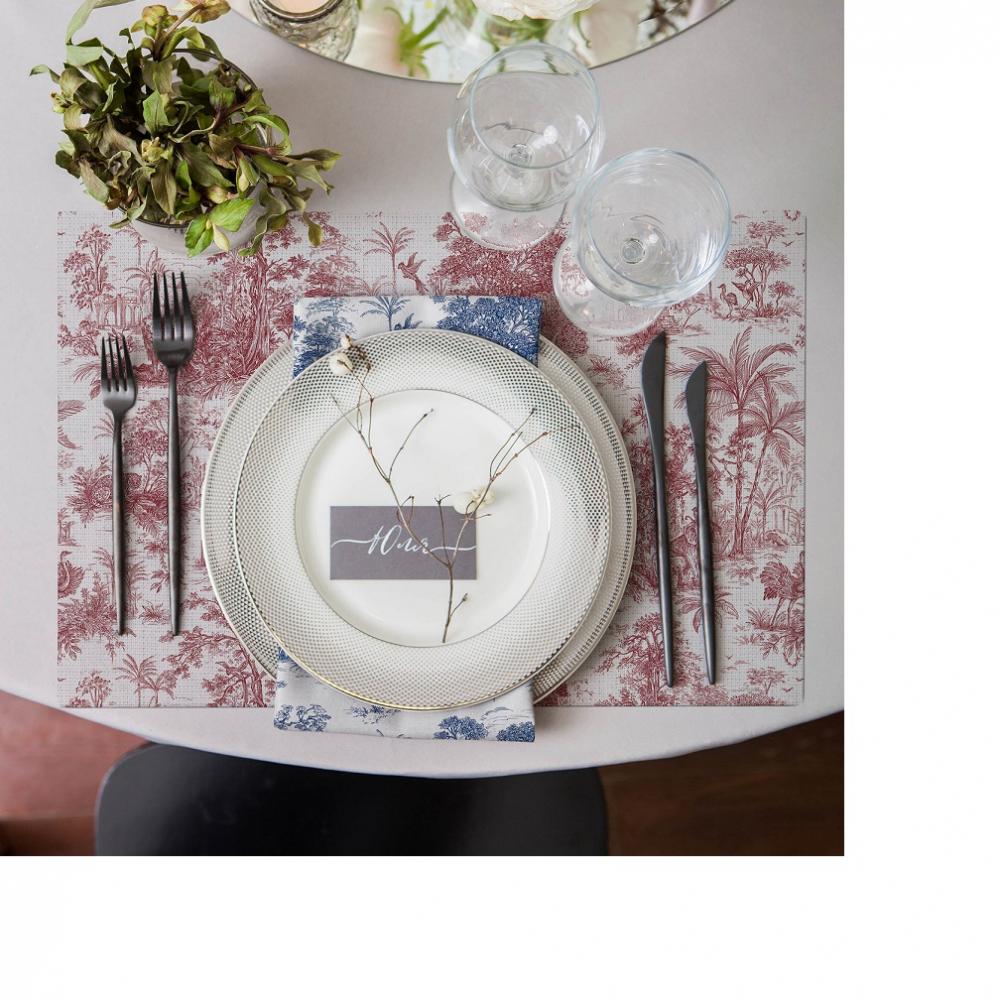 Saklı Bahçe Temalı Kırmızı Amerikan Servis Takımı - 4'lü Set (30x50 cm)