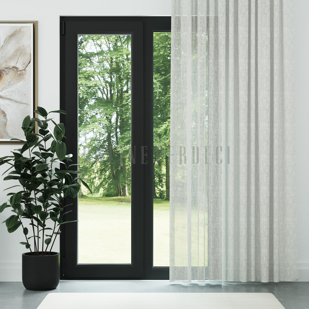 Ekru Folded Keten Düz Tül Perde - Folima
