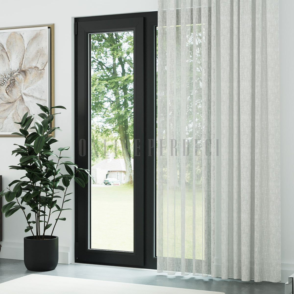 Ekru Folded Keten Düz Tül Perde - Folima
