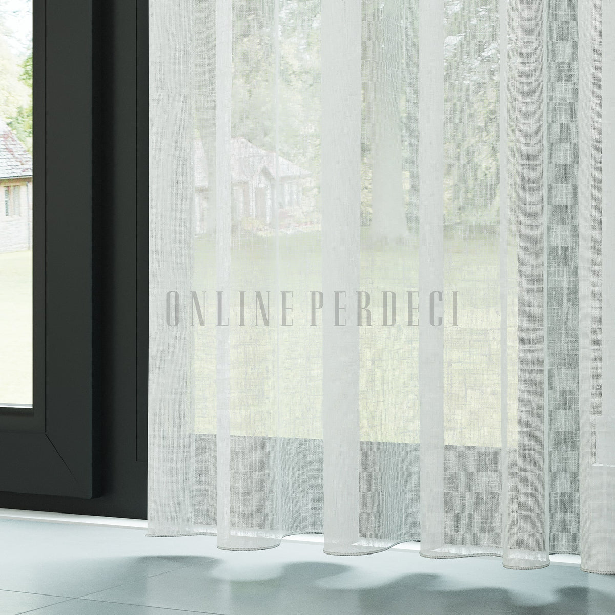 Ekru Folded Keten Düz Tül Perde - Folima