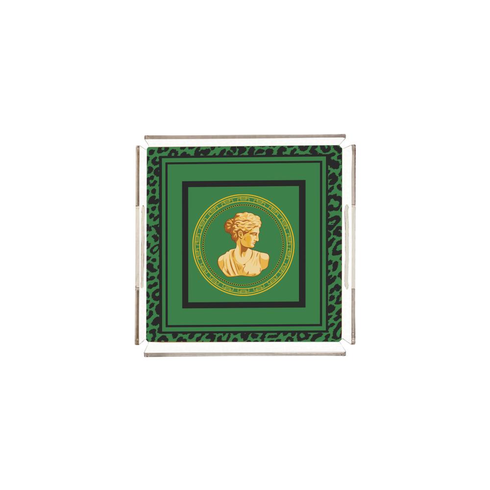 Yeşil Büst Detaylı Pleksi Tepsi - PT2106 - 25x25cm