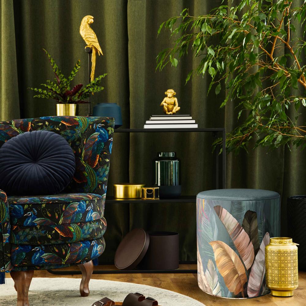 Tropikal Yaprak Tasarımlı Puf