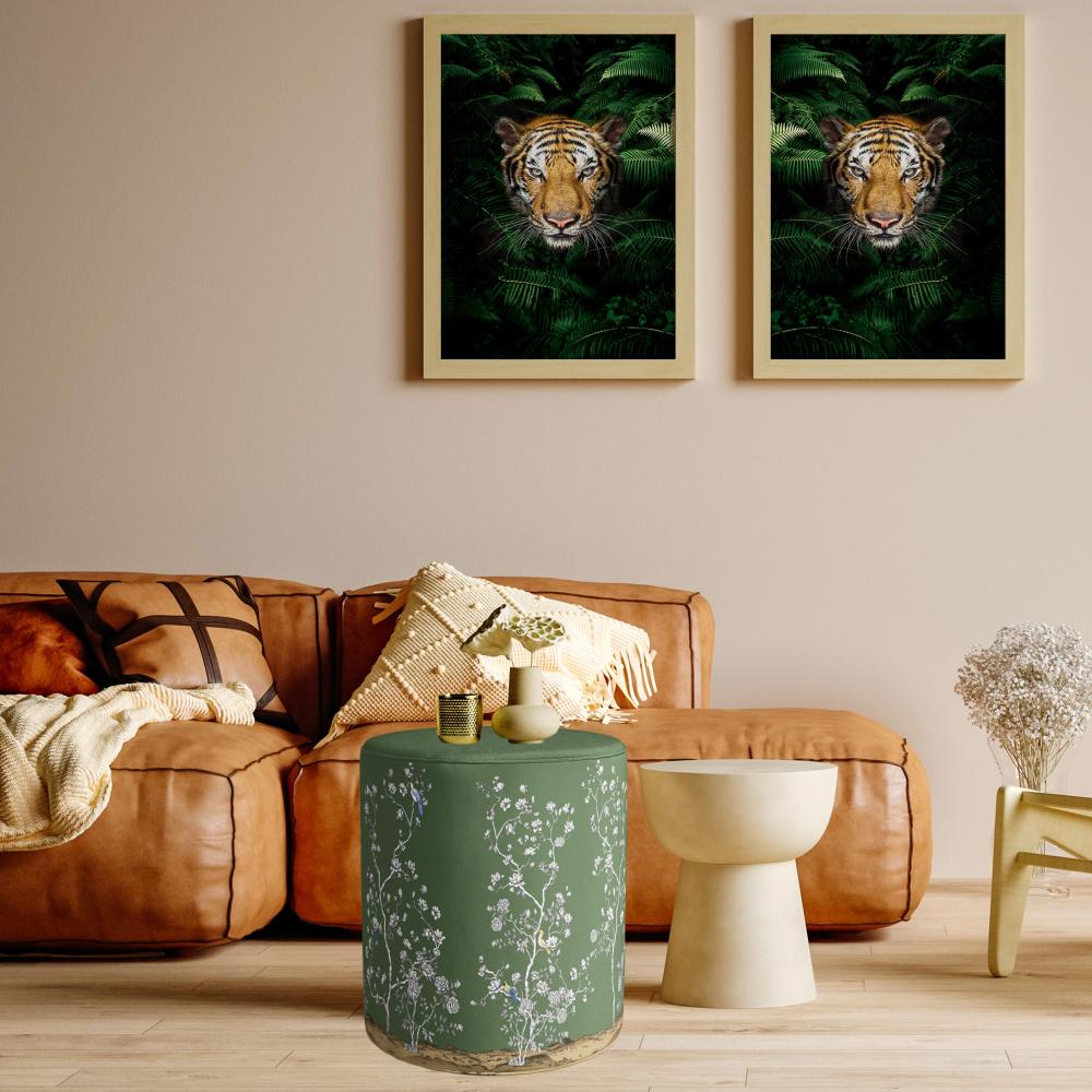 Yeşil Çiçek Tasarımlı Puf