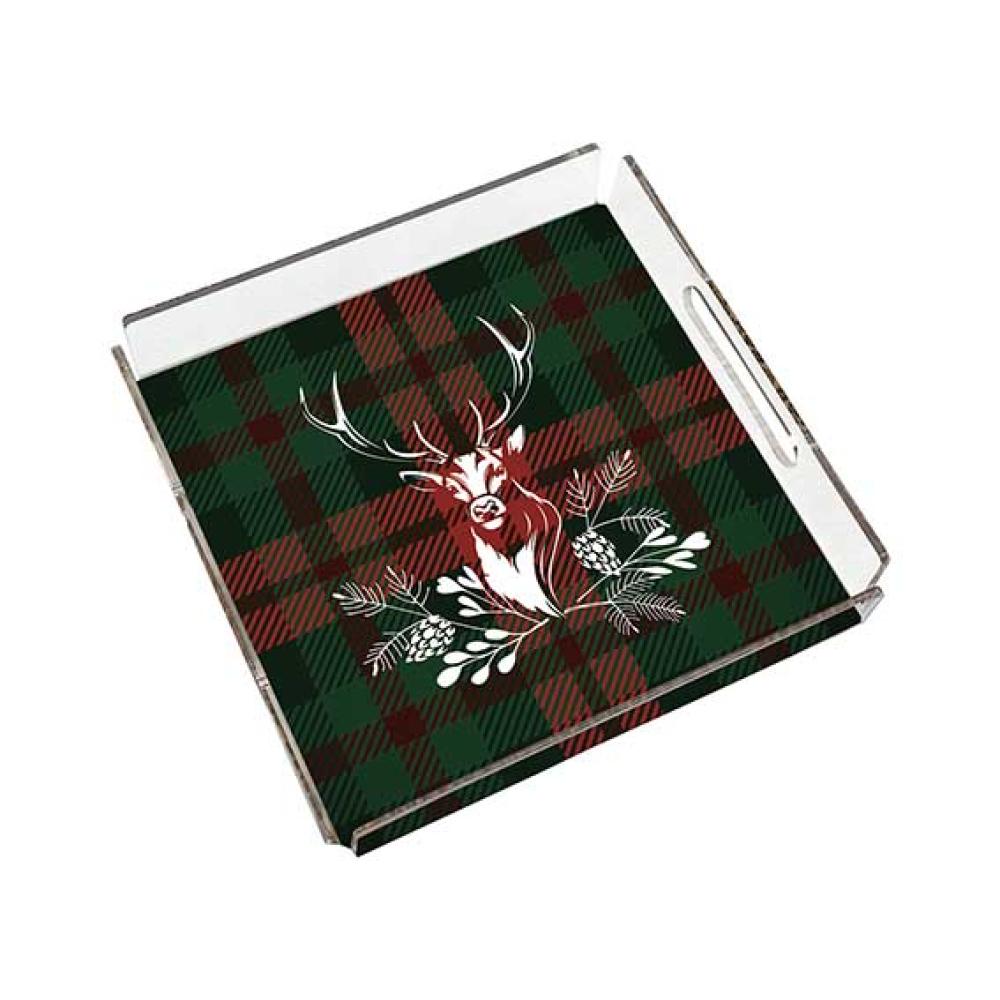 Tartan Geyiği Pleksi Tepsi 25X25CM