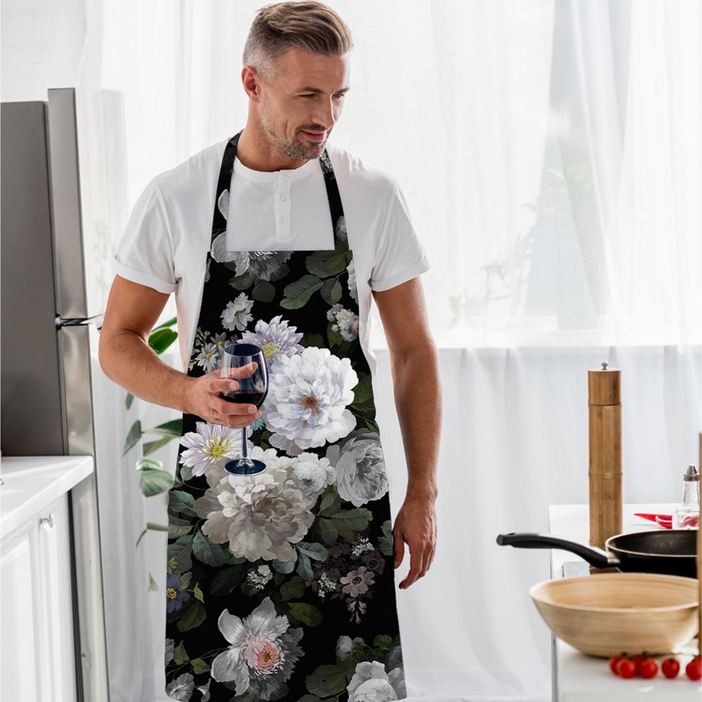 Siyah Çiçek Tasarımlı Mutfak Önlüğü - AP100
